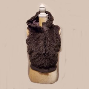 Women's H&M Divided Green Faux Fur Vest Hood Sz 6 EUC